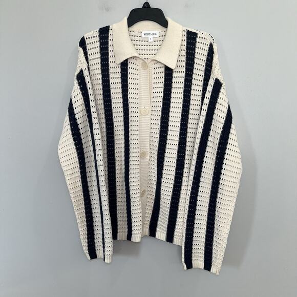 Whiteroom + Cactus Cotton Navy and Ecru Open Knit Resort Short Set Size Medium - Picture 4 of 9